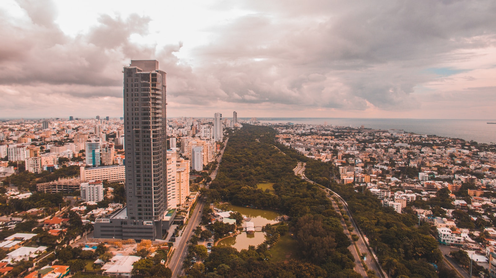 Aerial view of a high-rise residential complex.